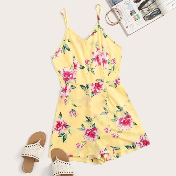 

Floral Print Skort Wrap Cami Playsuit