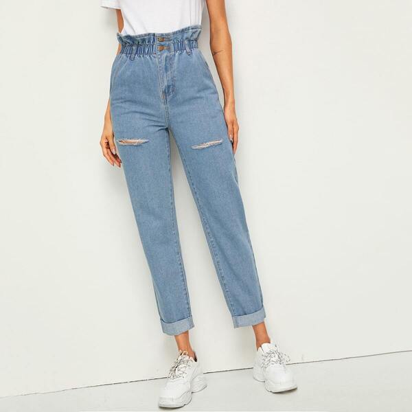 

Ruffle Waist Ripped Detail Jeans