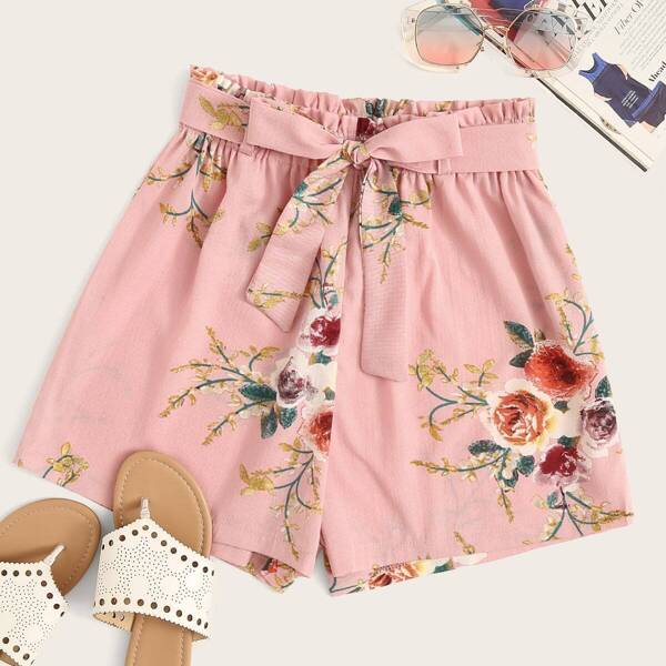 

Floral Print Self Tie Shorts