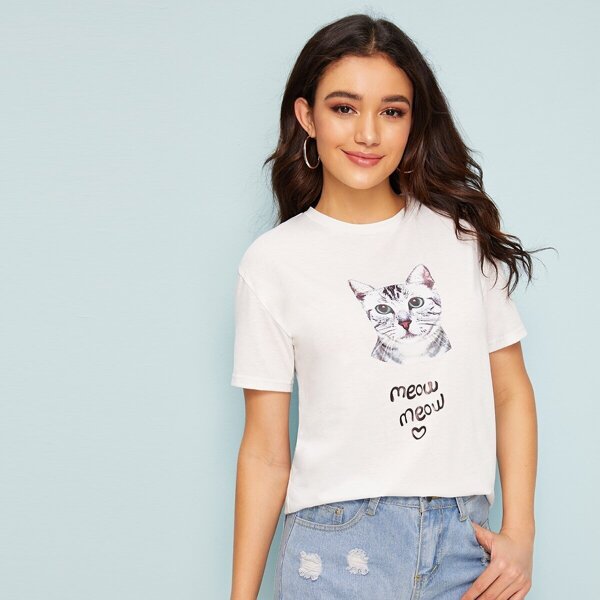 

Cartoon & Letter Print Tee