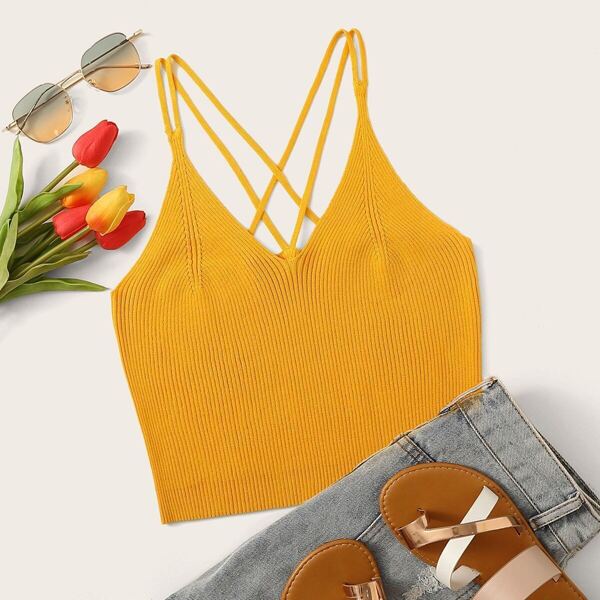 

Strappy Back Rib-knit Cami Top