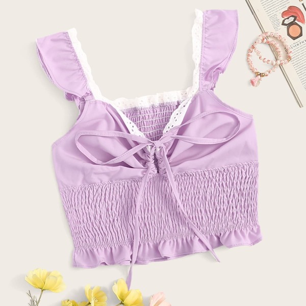 

Tie Neck Shirred Cami Top, Purple
