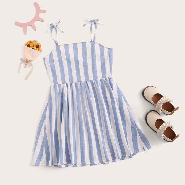 

Girls Knot Strap Striped Sundress