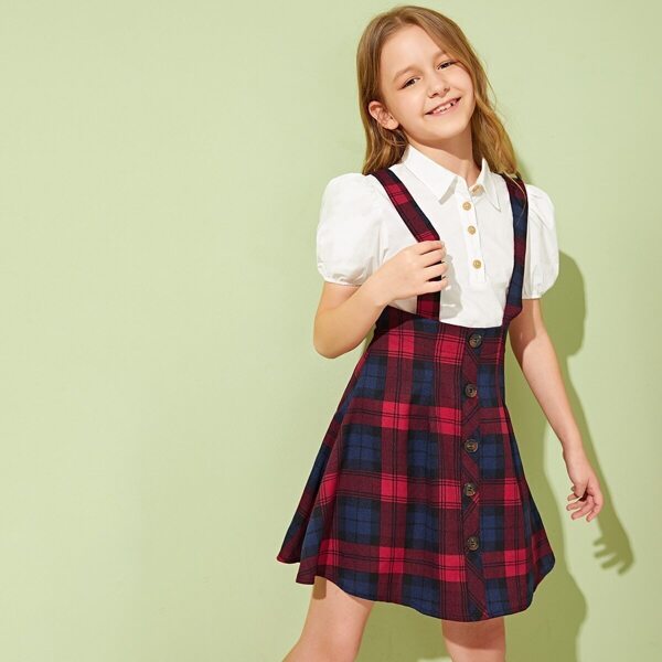 

Girls Plaid Print Button Up Pinafore Skirt
