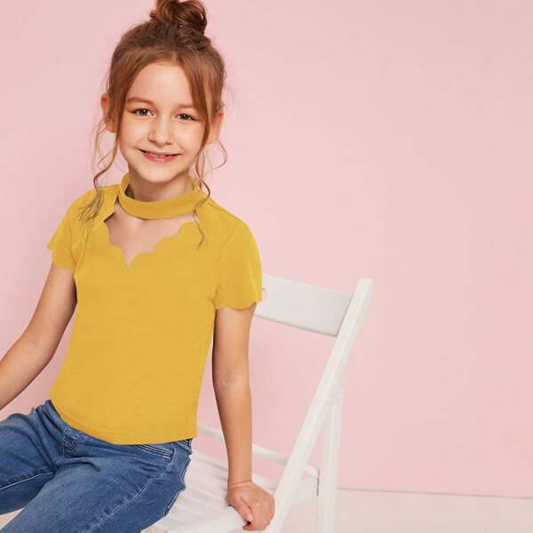 

Girls Scallop Edge Rib-knit Tee