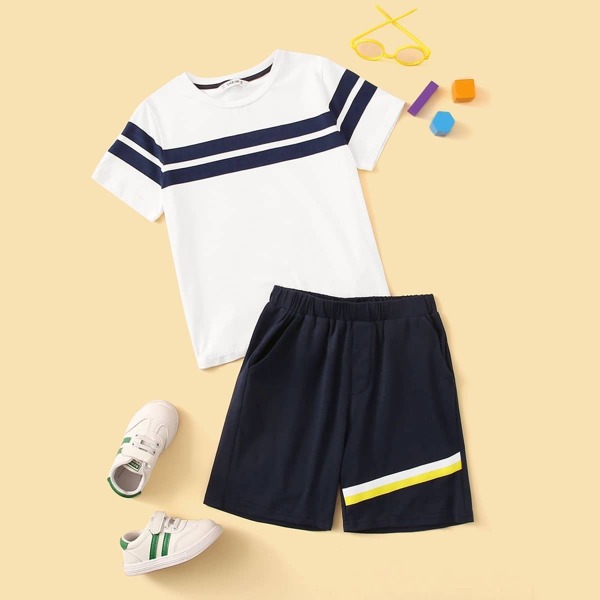 

Boys Striped Top & Patch Pocket Shorts Set
