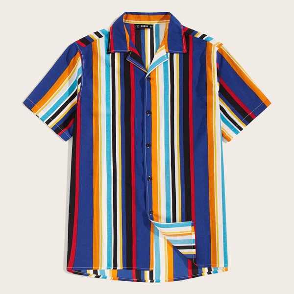 

Men Notch Collar Striped Shirt
