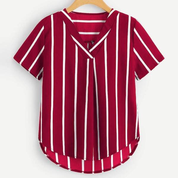 

Plus Striped Dip Hem Blouse