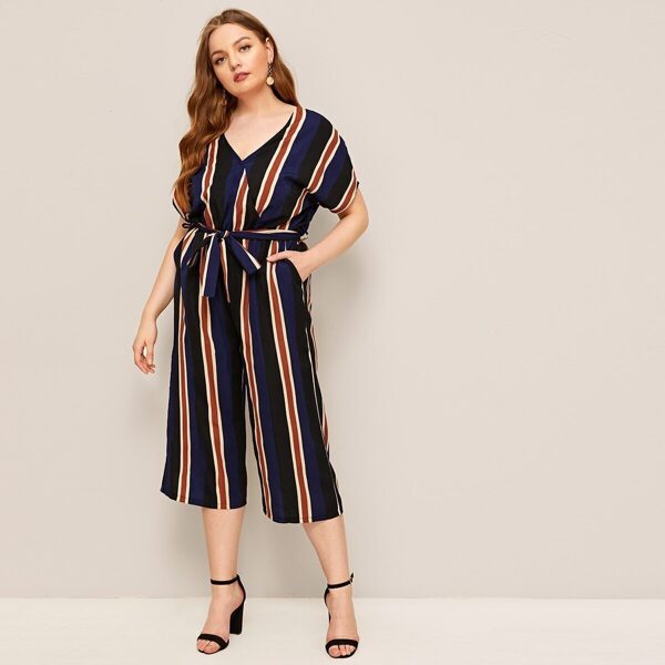 

Plus Striped Belted Jumpsuit