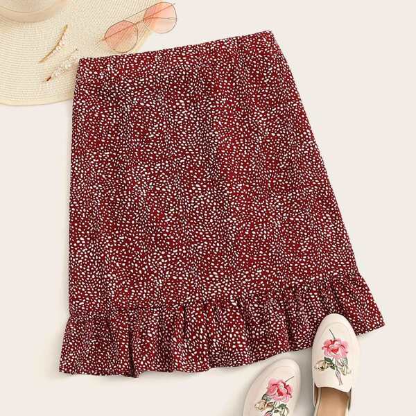 

Plus Dalmatian Print Ruffle Hem Skirt