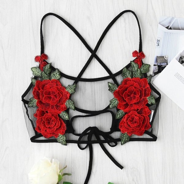 

Plus Floral Embroidered Sheer Bralette, Multicolor