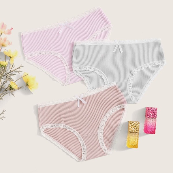 

Lace Trim Rib Panty Set 3pack