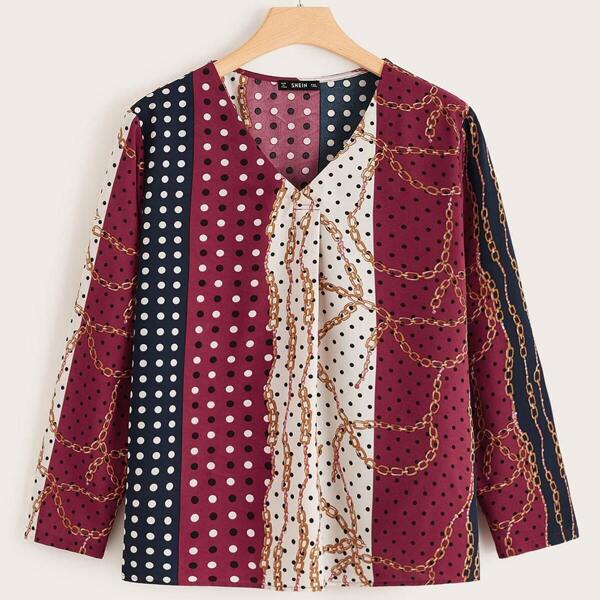 

Plus V-neck Scarf Print Top