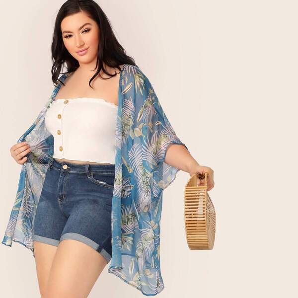 

Plus Tropical Print Kimono