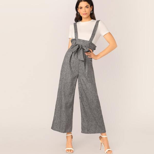 

High Waist Wide Leg Belted Pinafore Pants