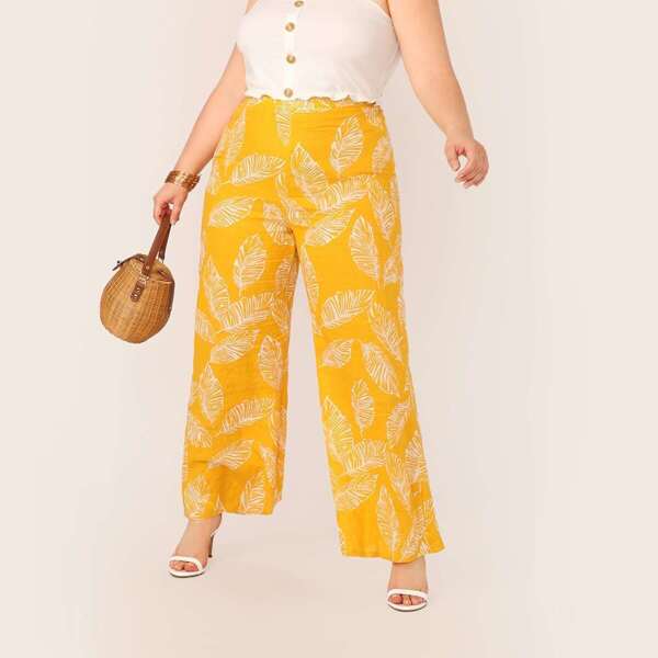 

Plus Leaf Print Palazzo Pants