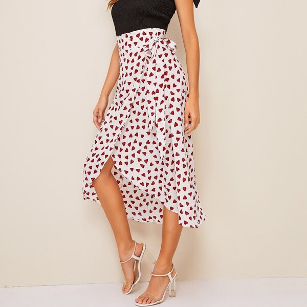 

Wide Waist Band Tie Waist Wrap Asymmetrical Skirt