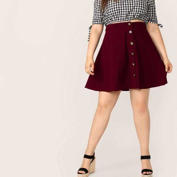 

Plus Single Breasted Skater Skirt