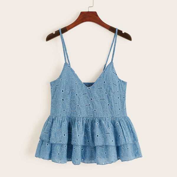 

Double Layer Hem Schiffy Cami Top, Blue