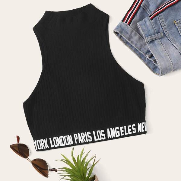 

Wide Neck Letter Tape Hem Tank Top
