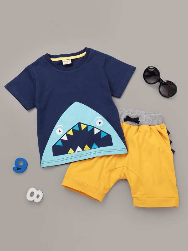

Toddler Boys Shark Print Tee With Shorts, Multicolor