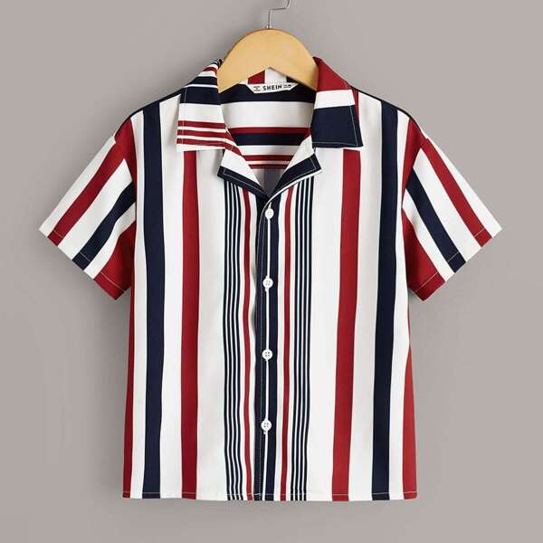 

Boys Revere Collar Striped Shirt, Multicolor