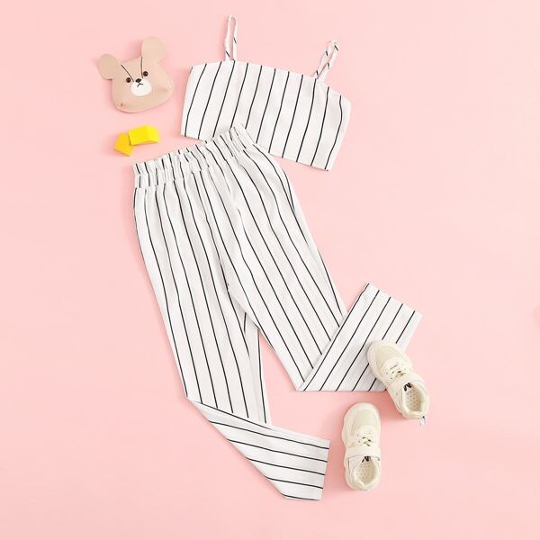 

Girls Striped Cami Top & Pants Set, White