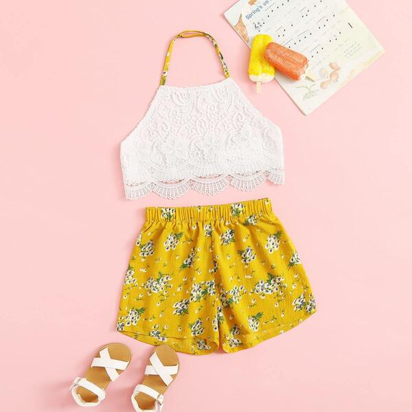 

Girls Lace Halter Top & Ditsy Floral Shorts Set