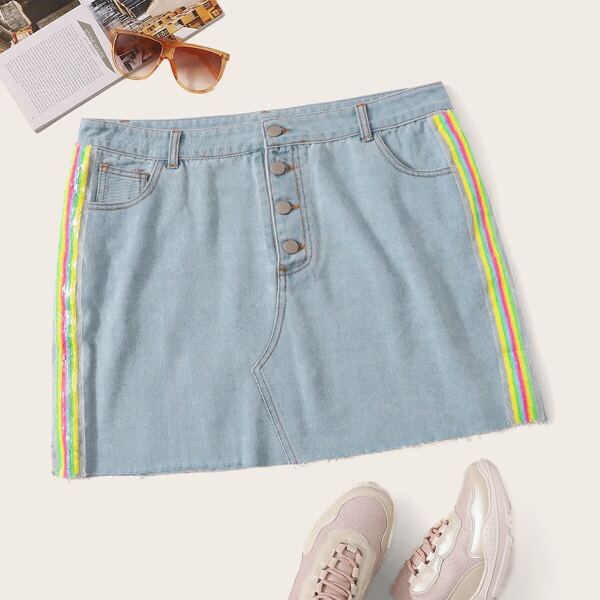 

Plus Contrast Taped Side Denim Skirt