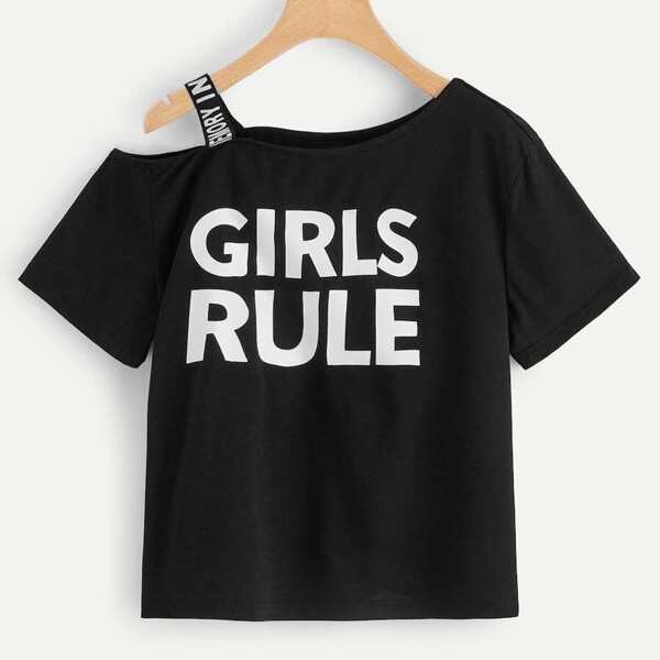 

Plus Letter Print Asymmetric Neck Tee