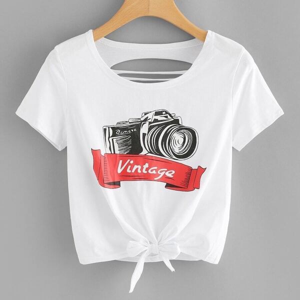 

Plus Letter And Camera Print Cut Out Tee