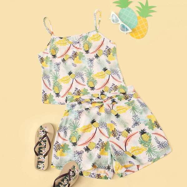 

Plus Tropical Print Cami Top With Shorts, Multicolor