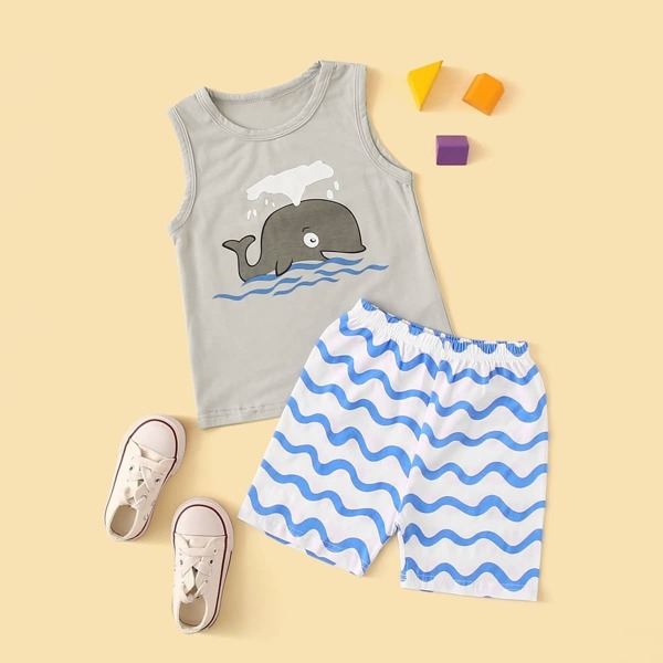 

Toddler Boys Cartoon Graphic Vest With Shorts, Multicolor