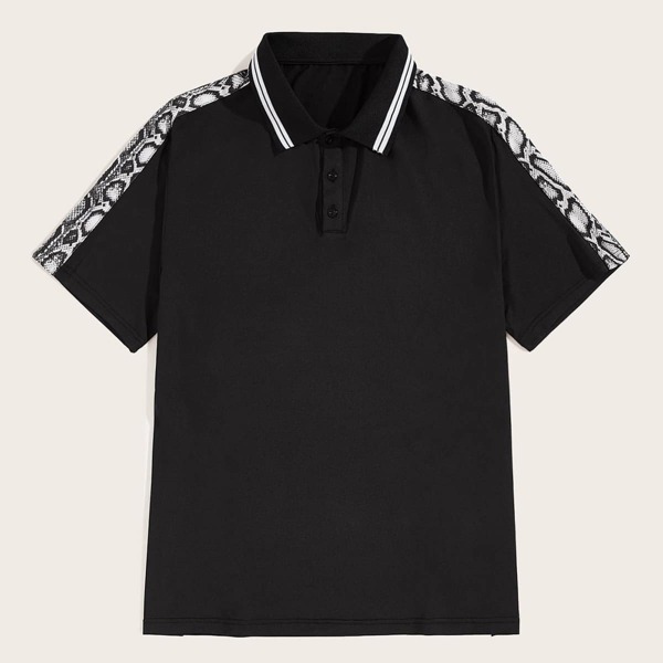 

Men Contrast Snake Print Polo Shirt