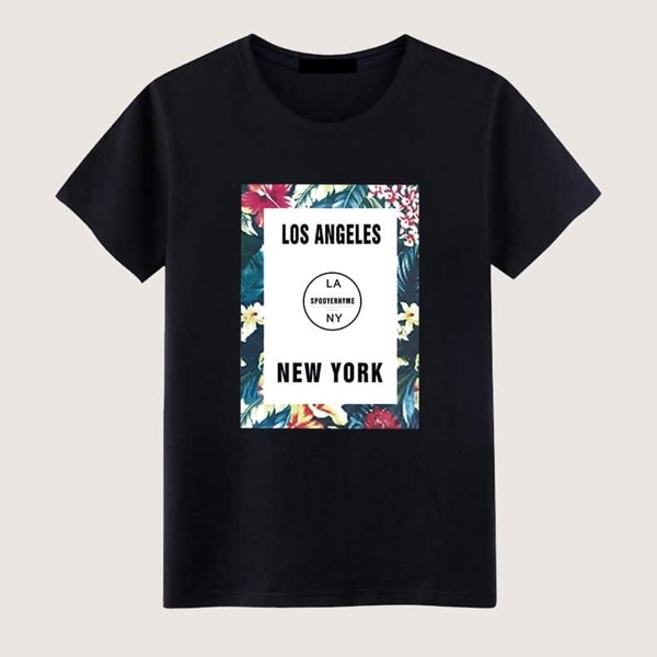 

Men Letter And Tropical Print Tee