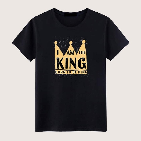 

Men Letter And Imperial Crown Print Tee, Black