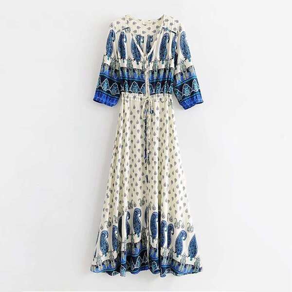 

Tribal Print Drawstring Waist Dress, Multicolor