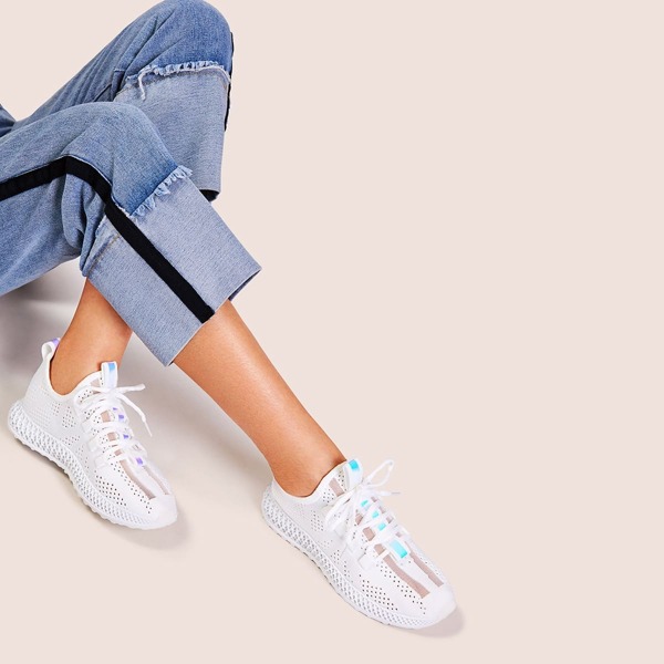 

Breathable Lace-up Front Sneakers, White