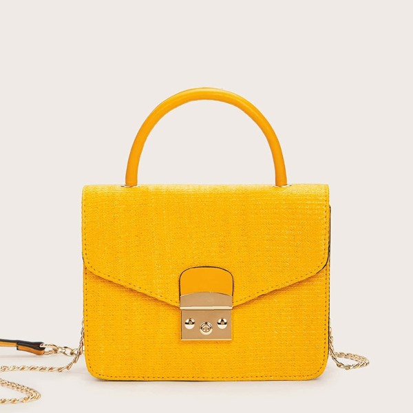 

Metal Lock Woven Detail Chain Bag