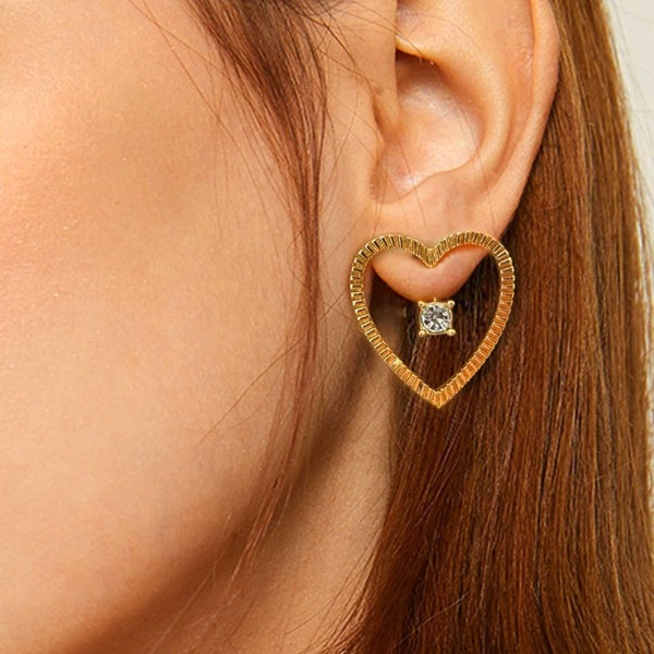 

Heart Shaped Bar Hoop Earring 1pair, Gold