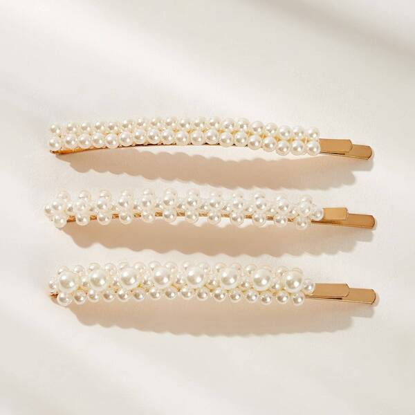 

Faux Pearl Decor Hairpin 3pcs, Beige