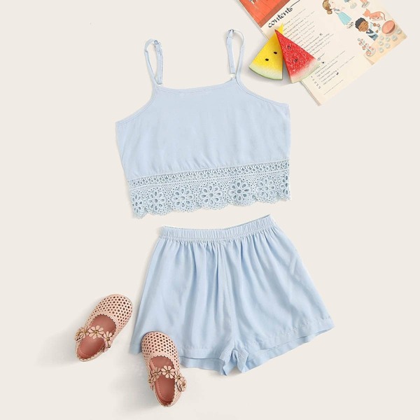

Toddler Girls Guipure Lace Hem Cami and Shorts Set