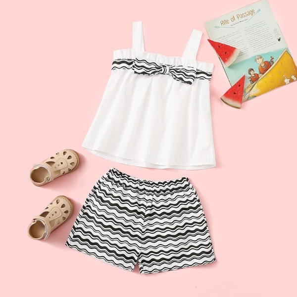 

Toddler Girls Wave Striped Bow Front Top & Shorts Set