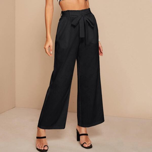 

Paperbag Waist Slant Pocket Self Belted Palazzo Pants