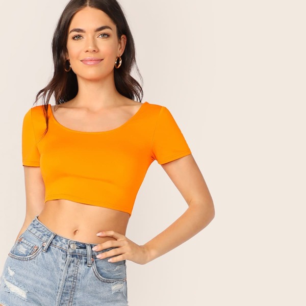 

Neon Orange Form Fitted Crop Tee