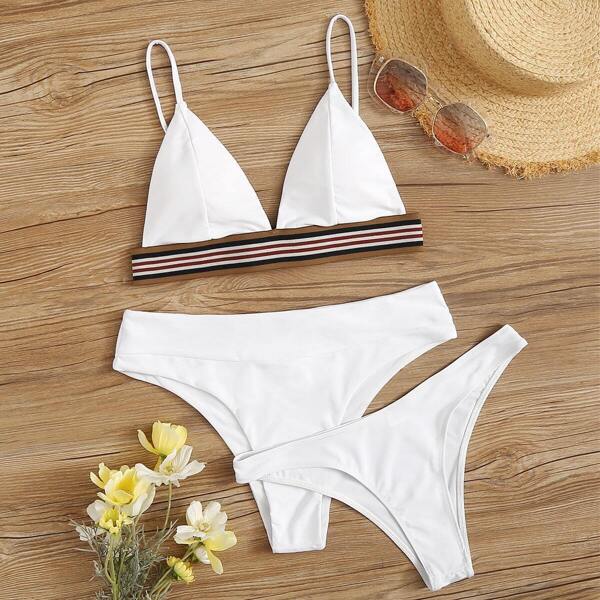 

Striped Tape Triangle Bikini Set 3pack