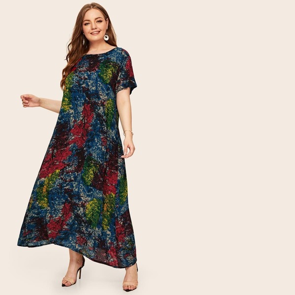 

Plus Tie Dye Slant Pocket Maxi Dress, Multicolor