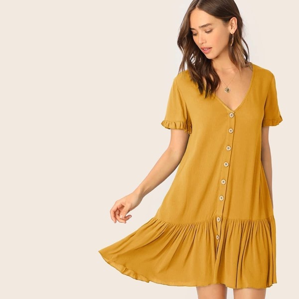 

Ruffle Cuff and Hem Button Up Dress