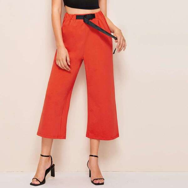 

Neon Orange Buckle Belted Wide Leg Pants