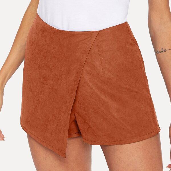

Asymmetrical Hem Solid Wrap Shorts